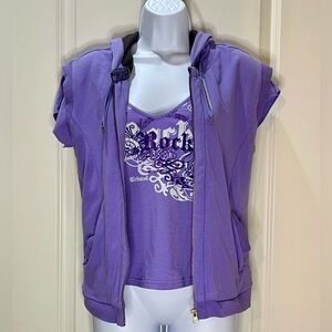 Girbaud Sleeveless Hoodie & Shirt Set Vintage Purple Streetwear 2 Piece Size M